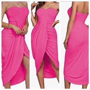 Women's Strapless Ruched High Waist Wrap Split Asymmetrical Beach Maxi